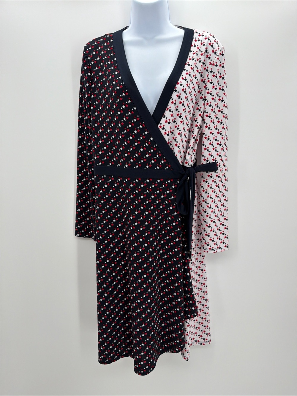 NWT Tommy Hilfiger Red White Blue Stars Patriotic Long Sleeve Wrap Dress Size 12